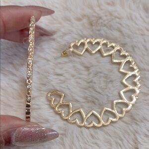 Gold Heart-Shaped Hoop Earrings with Crystals